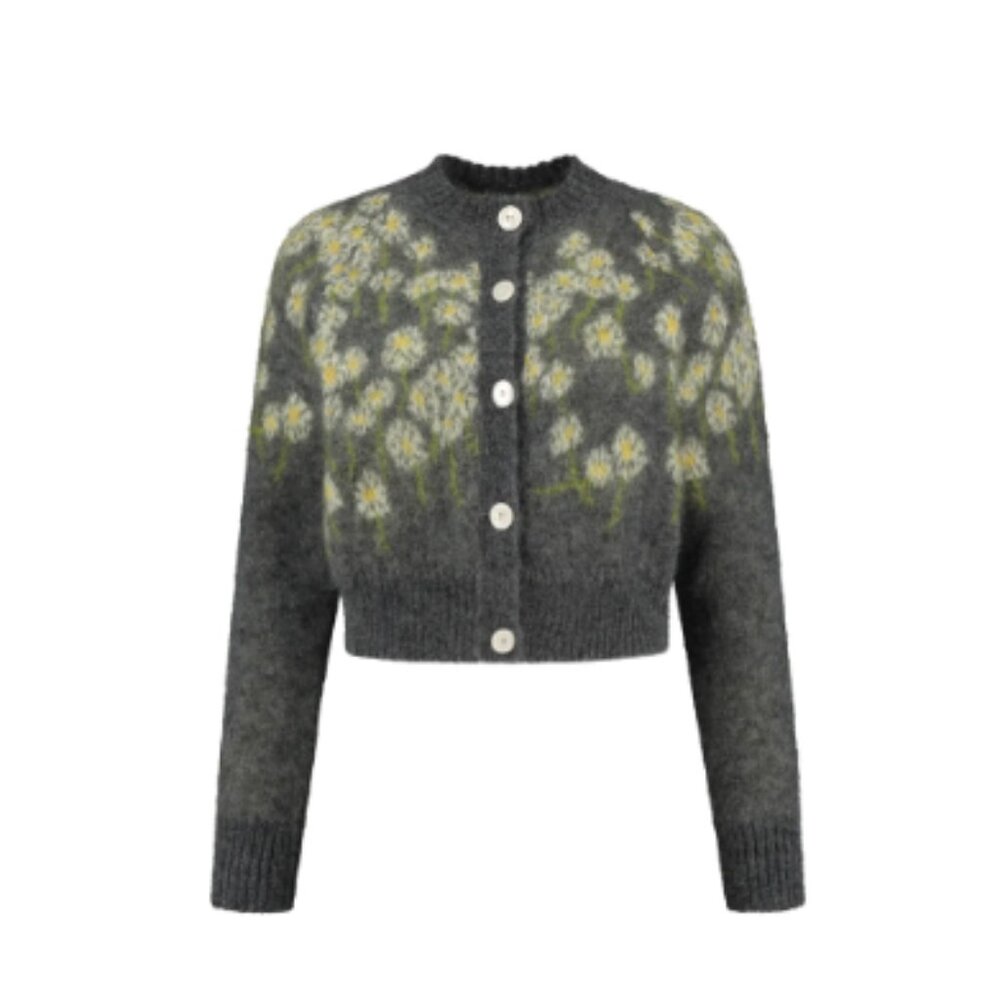 BERNADETTE Mohair Cardigan MoP Button Cropped Polished Quiet Luxury